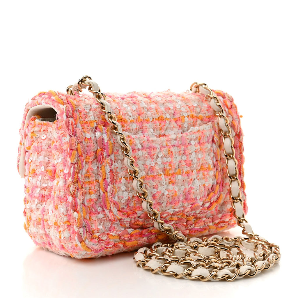 Tweed Braid Sequin Mini Flap White Pink Orange