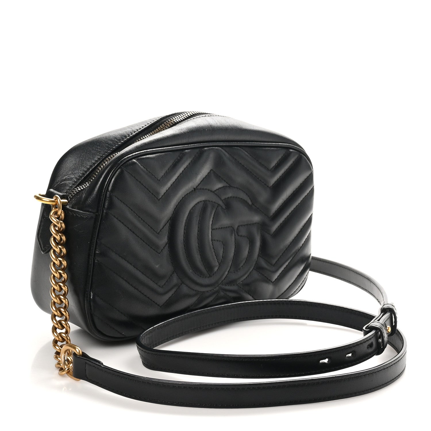 Calfskin Matelasse Small GG Marmont Chain Shoulder Bag Black