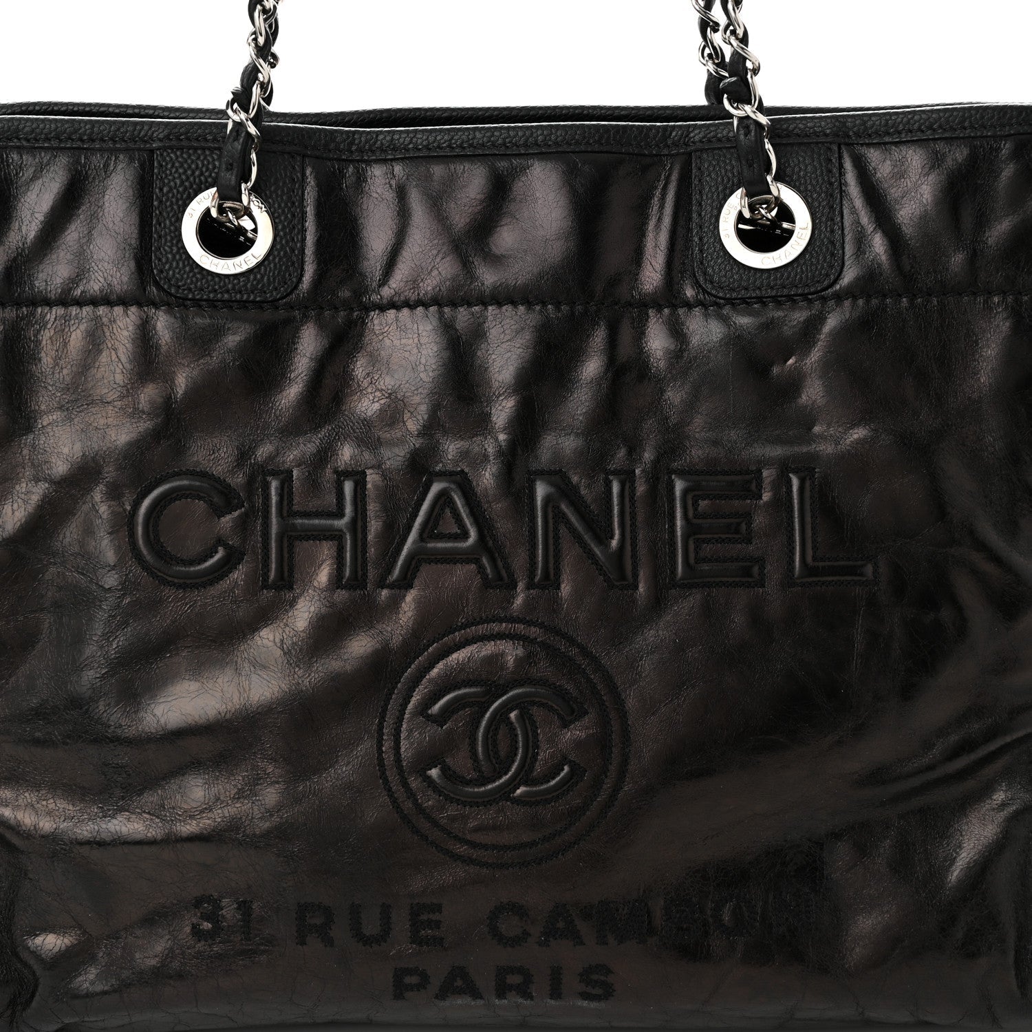 Glazed Calfskin Small Deauville Tote Black