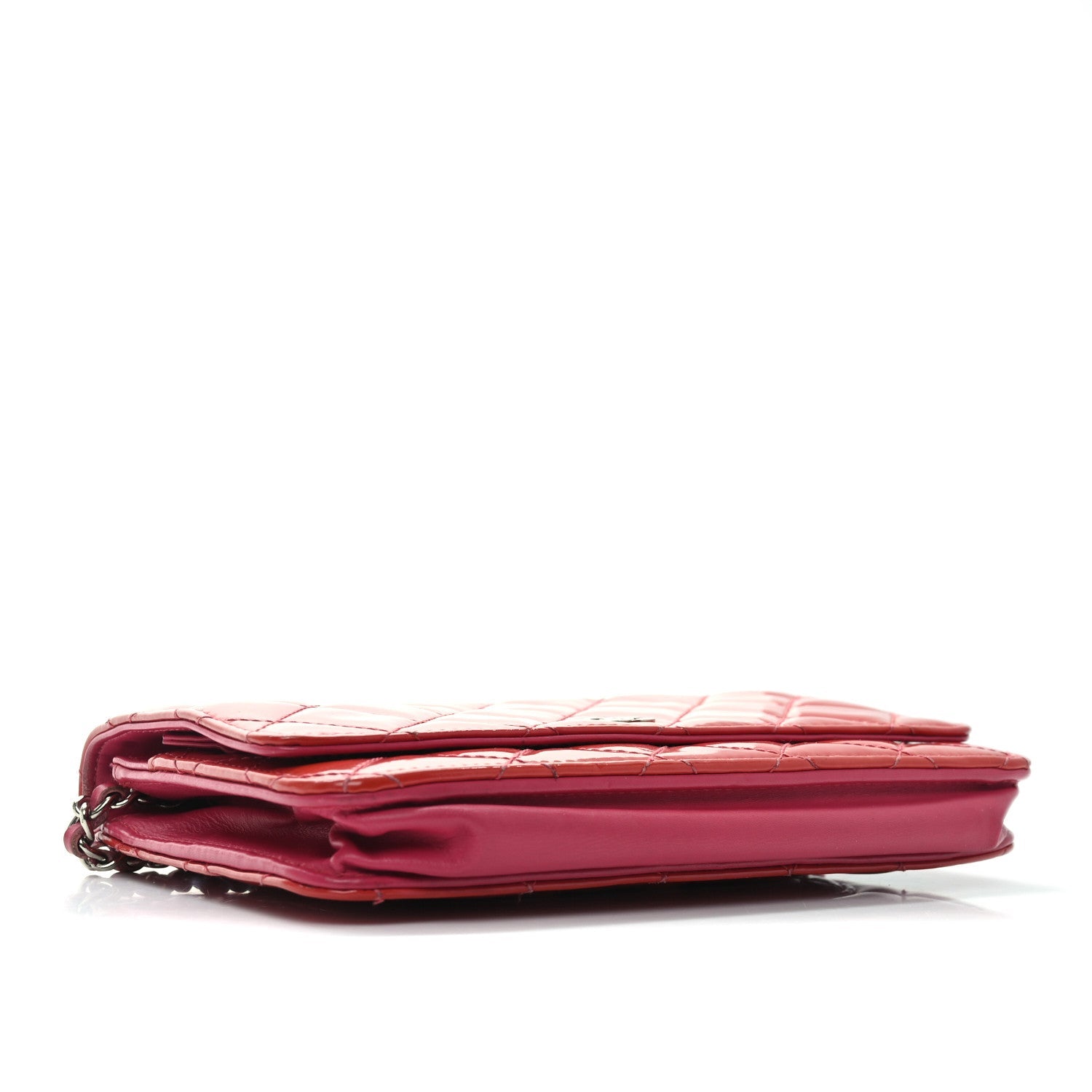 Patent Calfskin Quilted Wallet On Chain WOC Pink