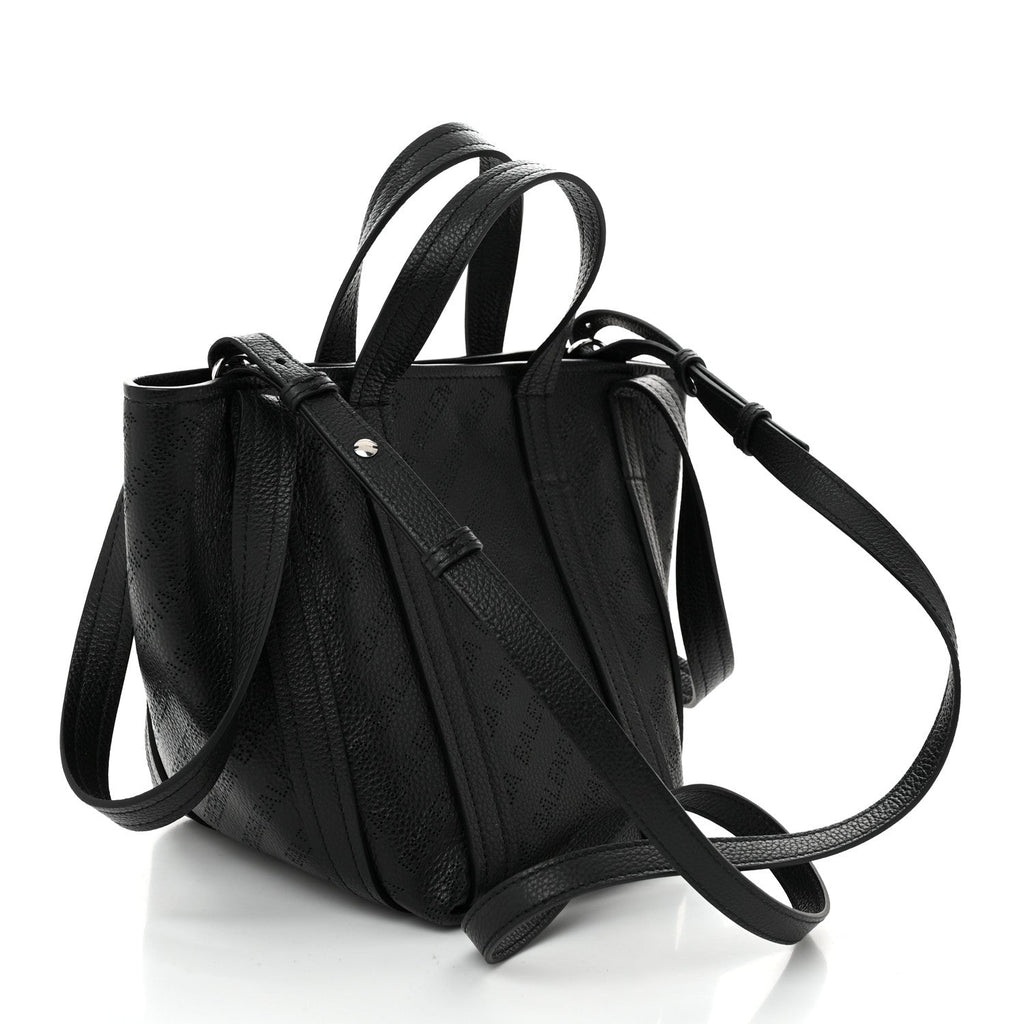 Grained Calfskin Logo Perforated XS Everyday North South Shoulder Tote Bag Black