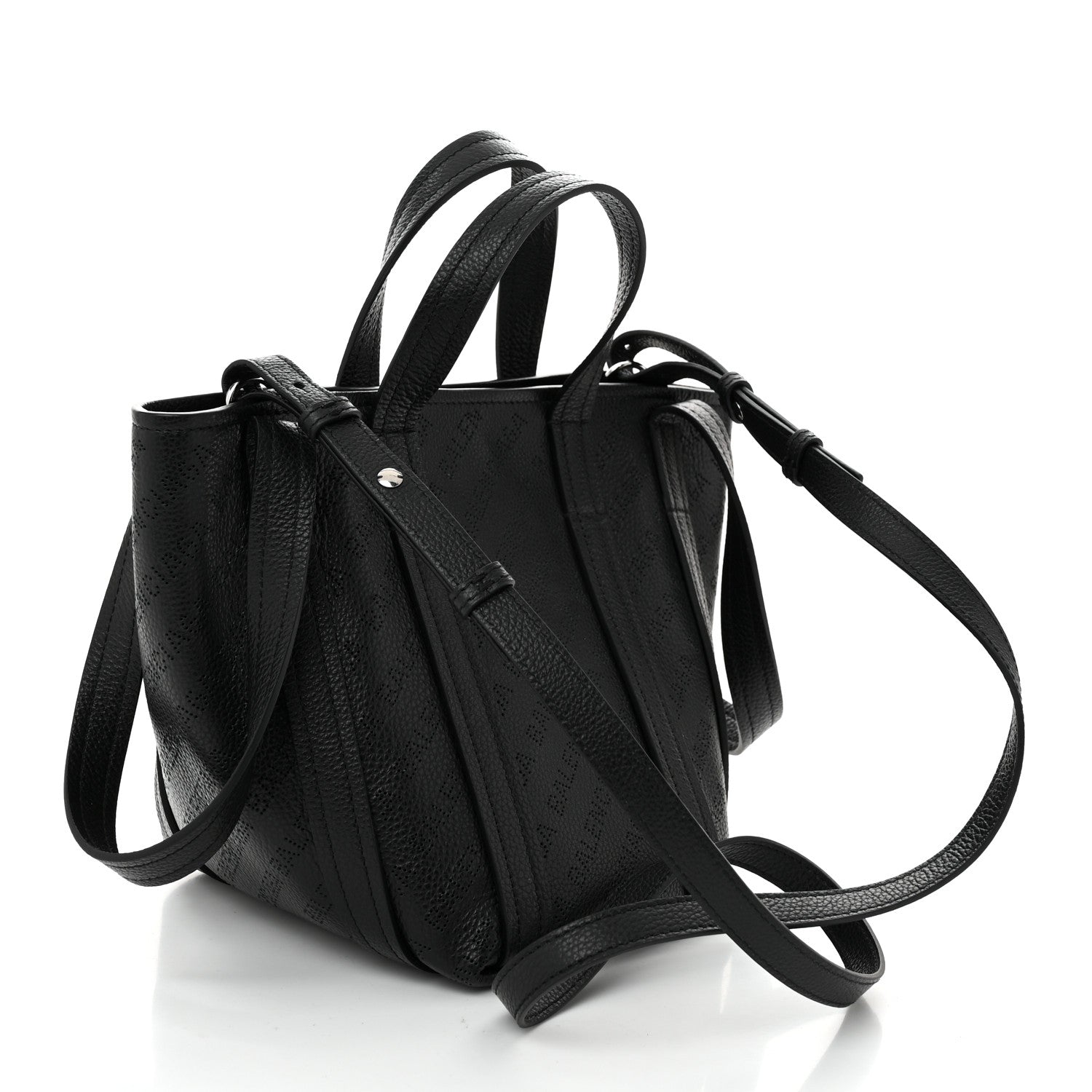 Grained Calfskin Logo Perforated XS Everyday North South Shoulder Tote Bag Black