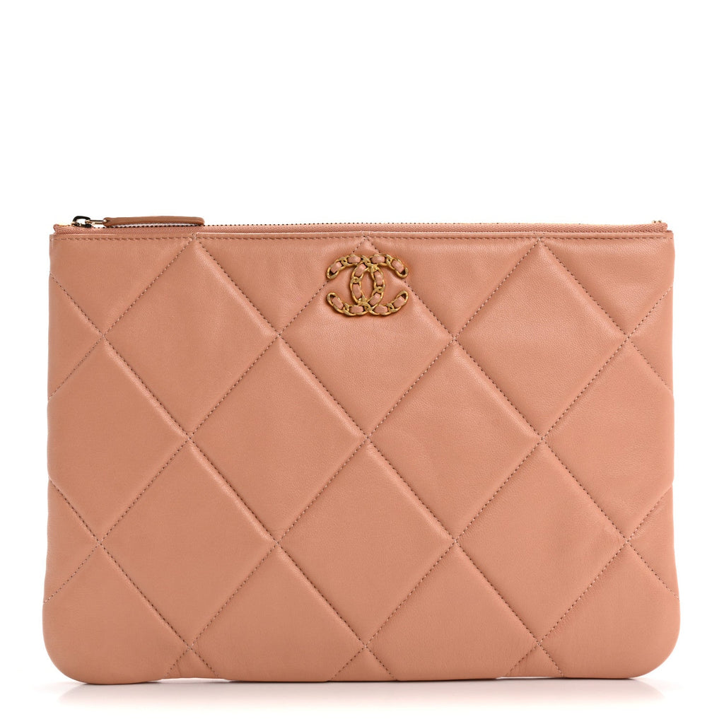 Goatskin Large Chanel 19 Pouch Pink