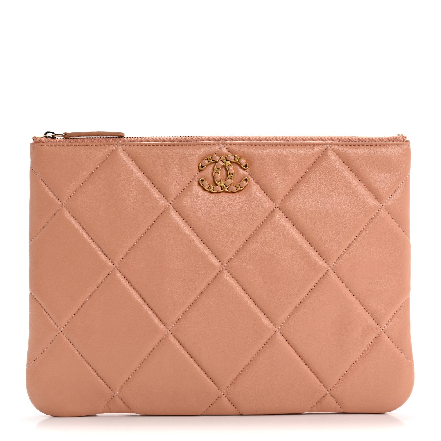 Goatskin Large Chanel 19 Pouch Pink