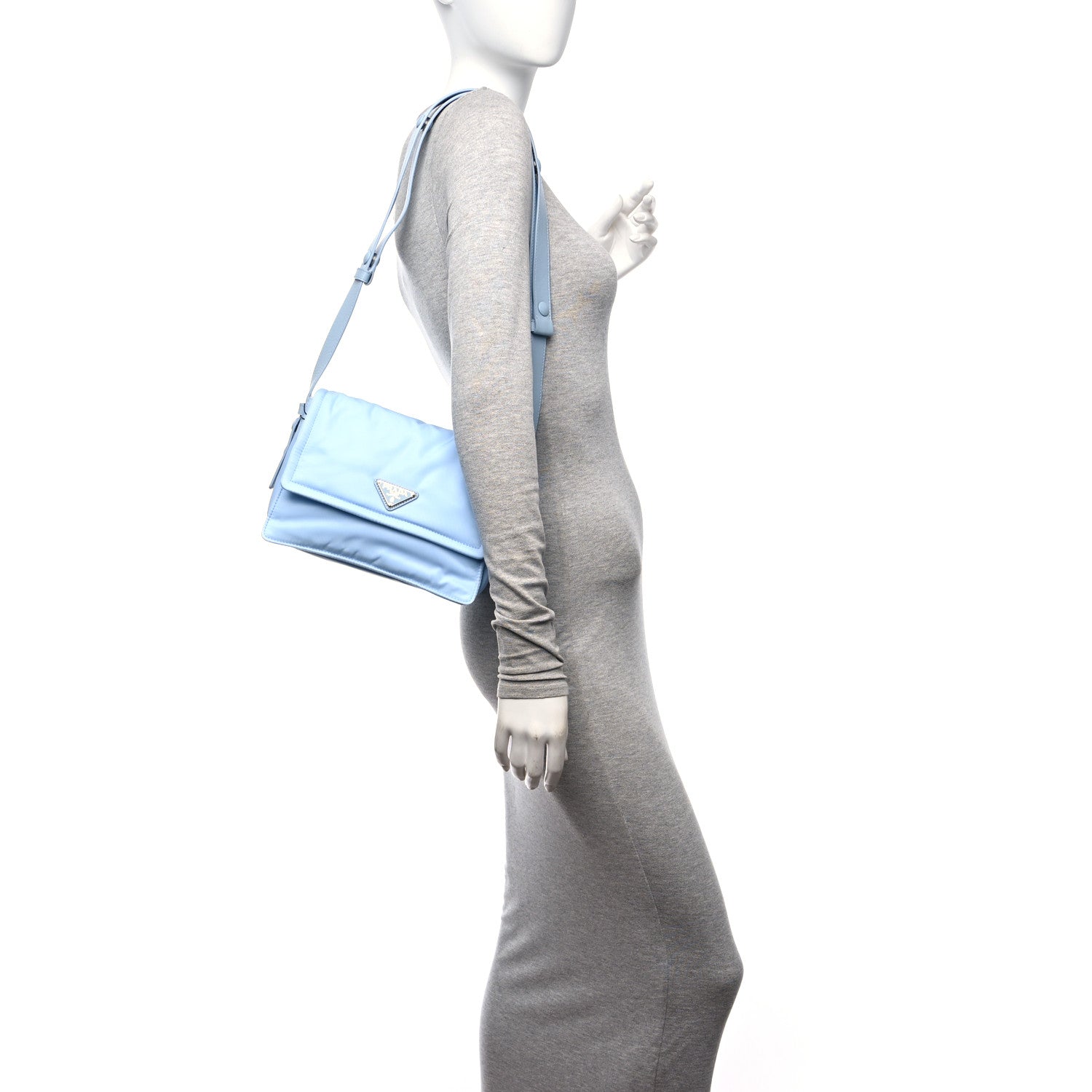Re-Nylon Vitello Padded Small Flap Shoulder Bag Celeste