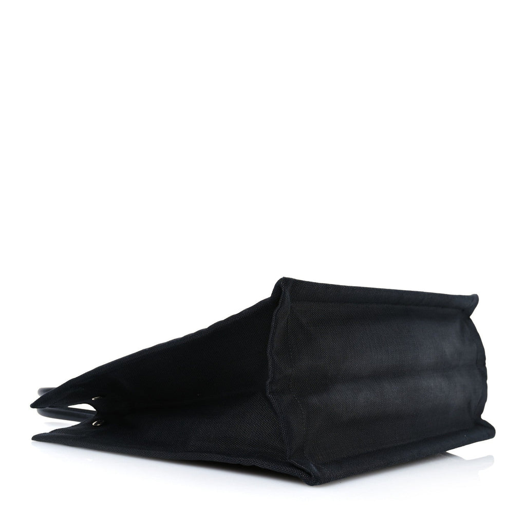 Raffia Linen Calfskin Small Rive Gauche Tote Black
