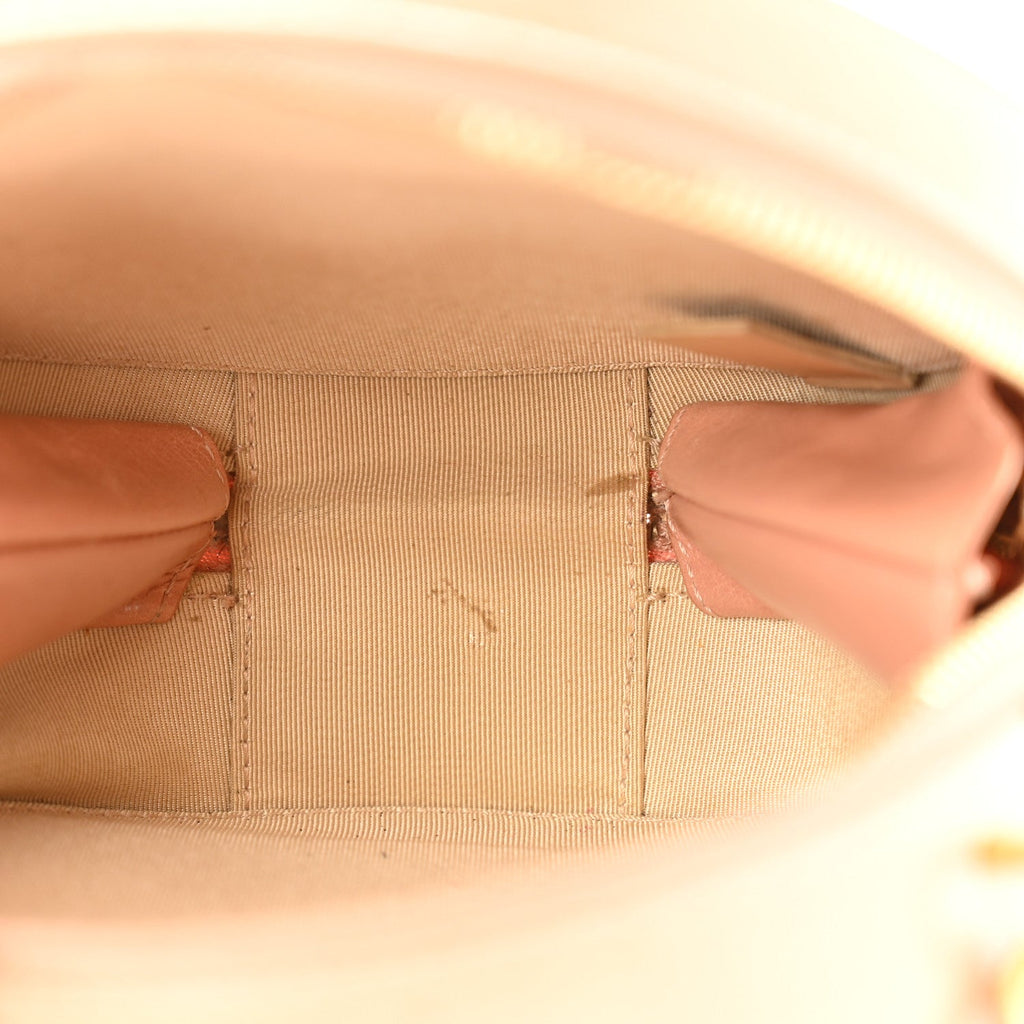 Glazed Calfskin Round As Earth Evening Bag Beige