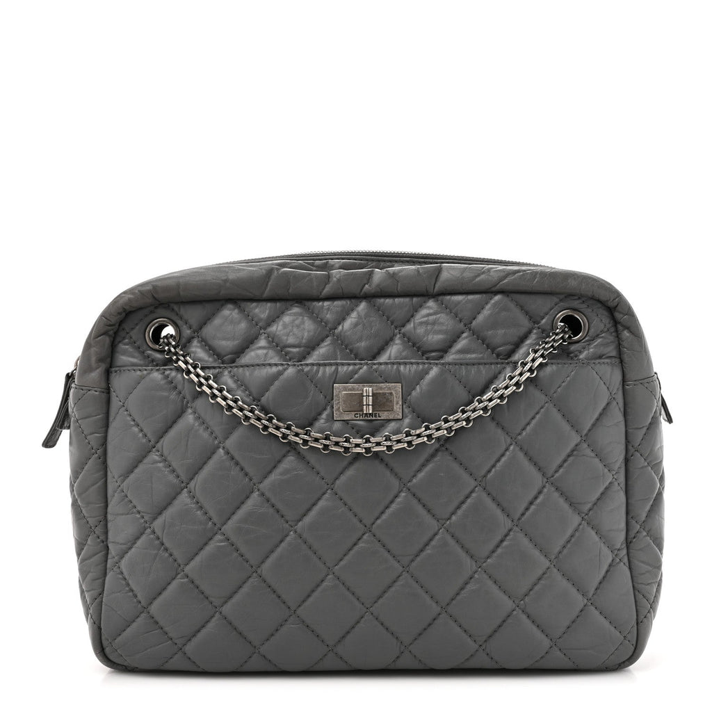 Aged Calfskin Quilted Large Reissue Camera Case Grey