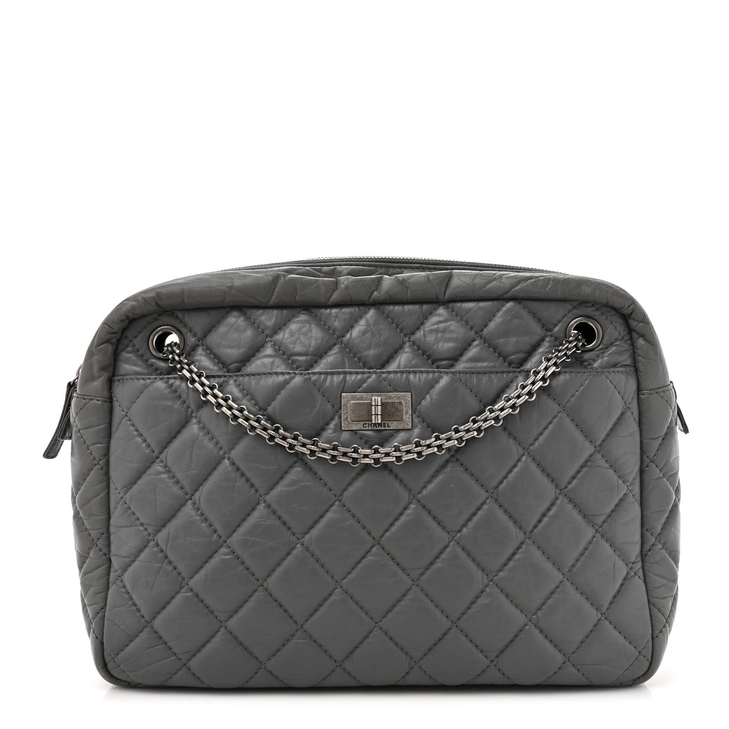 Aged Calfskin Quilted Large Reissue Camera Case Grey