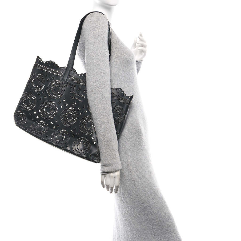 City Calf Laser Cut Tote Black