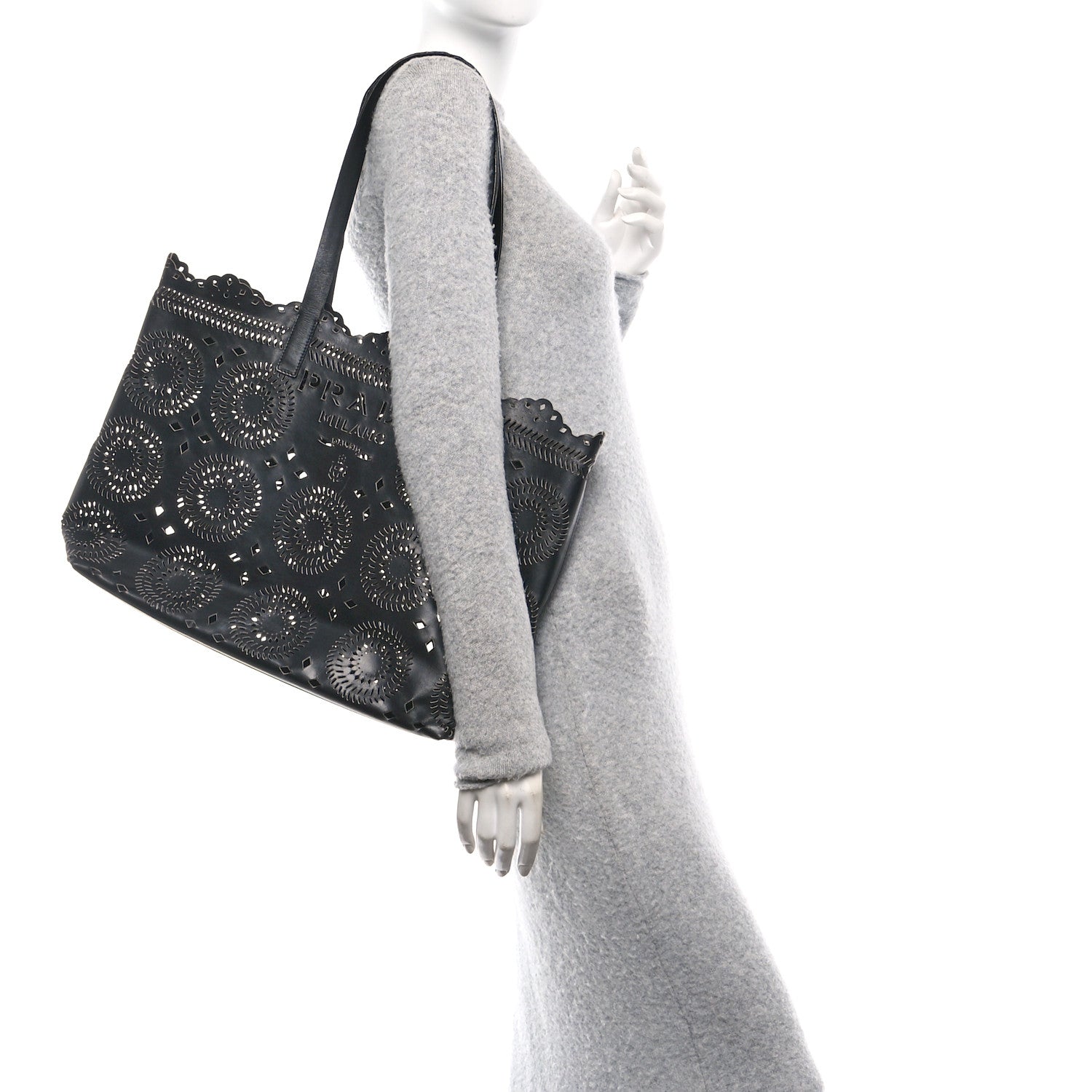 City Calf Laser Cut Tote Black