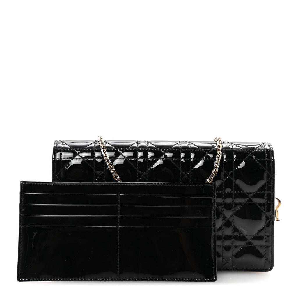 Patent Cannage Lady Dior Chain Wallet Black