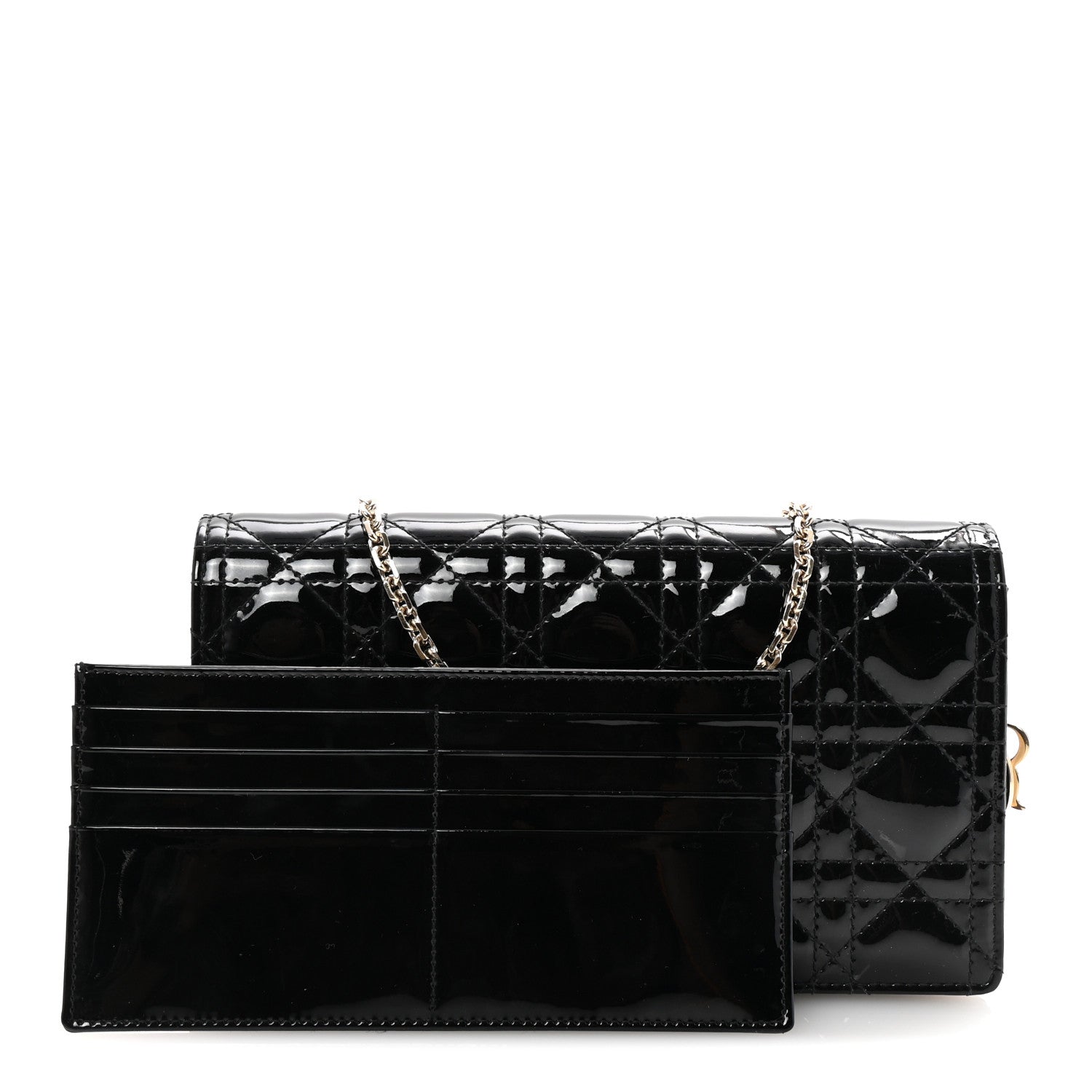 Patent Cannage Lady Dior Chain Wallet Black