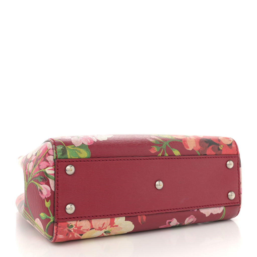 Shangai Calfskin Blooms Print Mini Bamboo Shopper Tote Romantic Cerise Multicolor