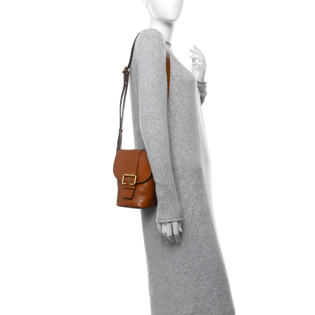 Shiny Calfskin Mini Saddle Bag Clay Brown