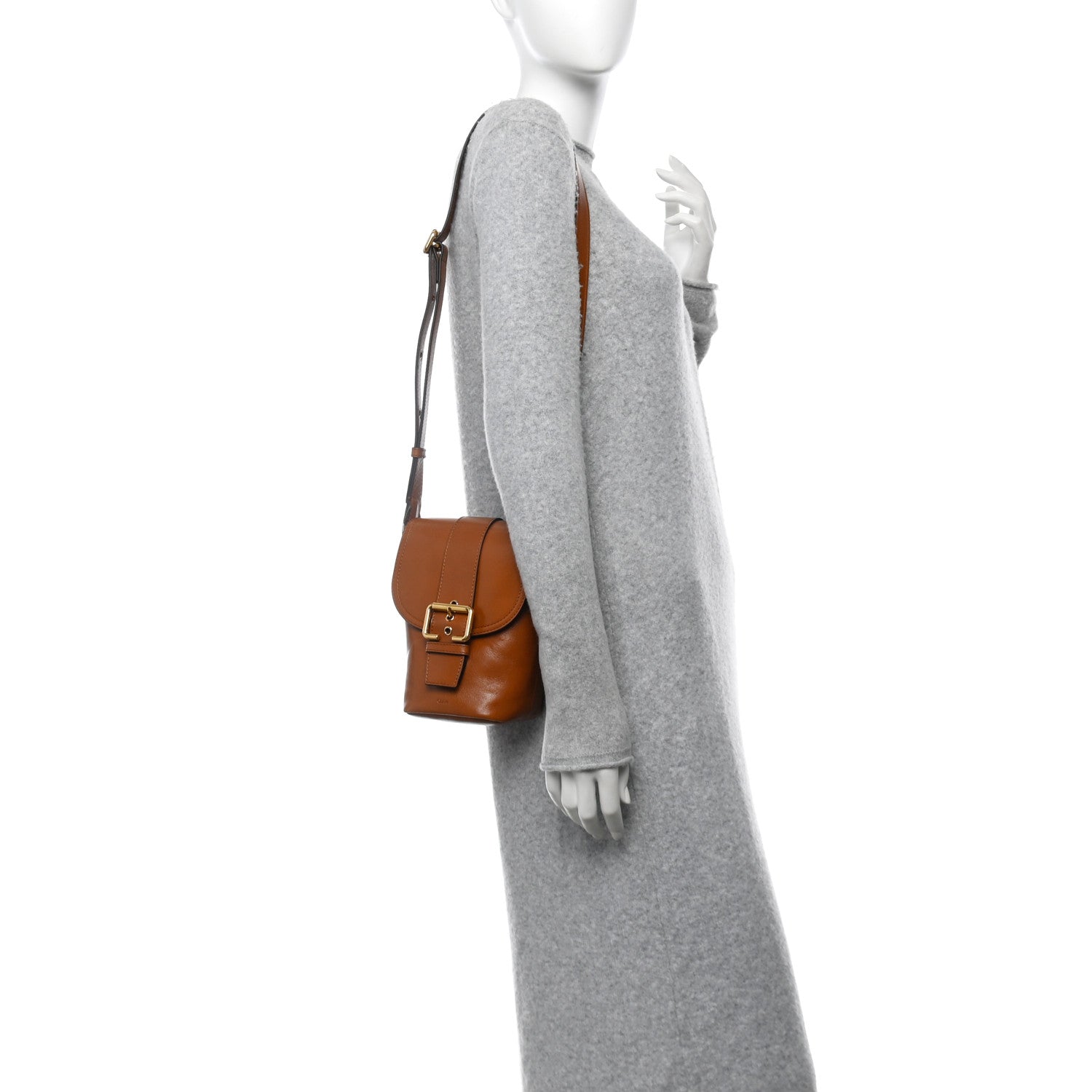 Shiny Calfskin Mini Saddle Bag Clay Brown