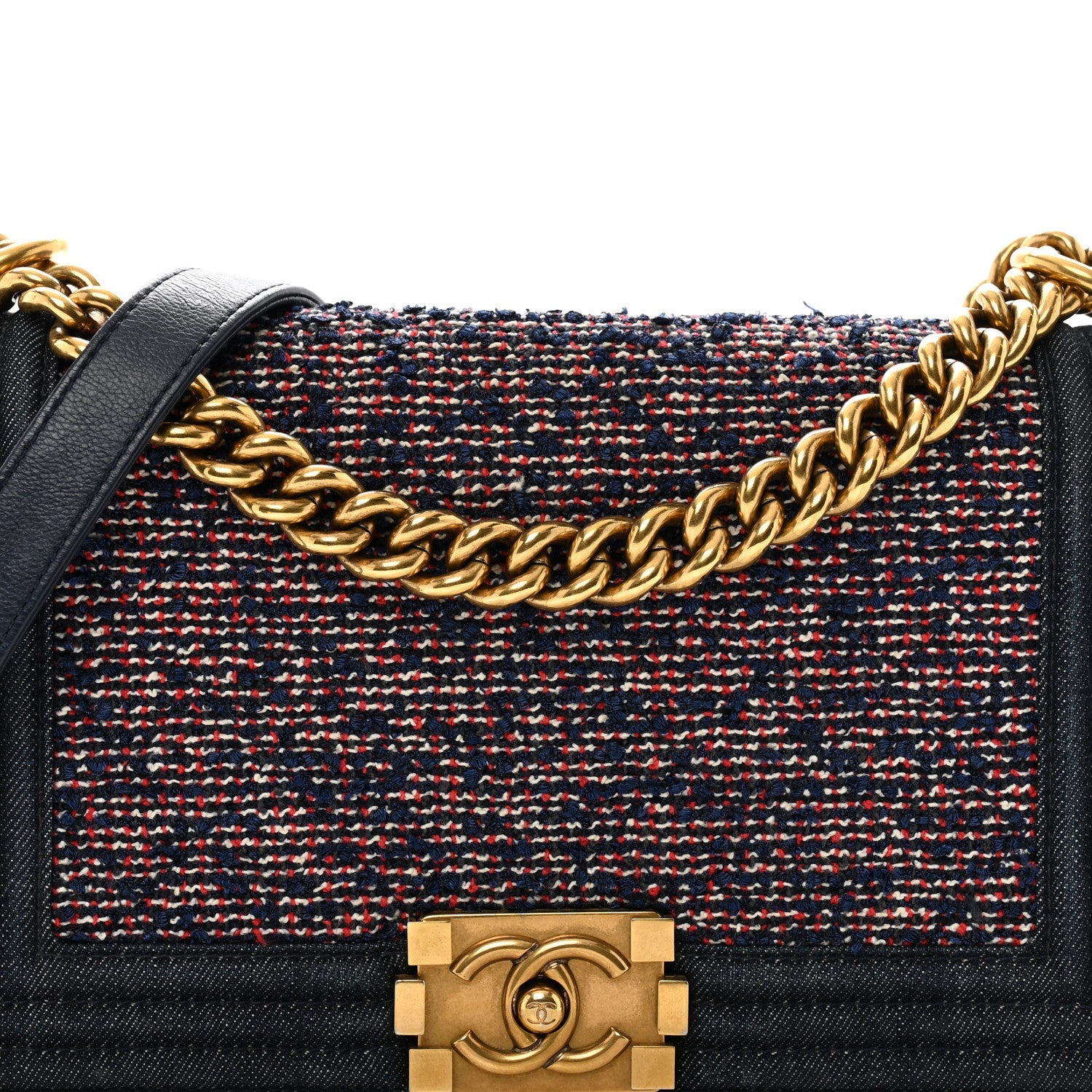 Tweed Denim Medium Boy Flap Navy Blue