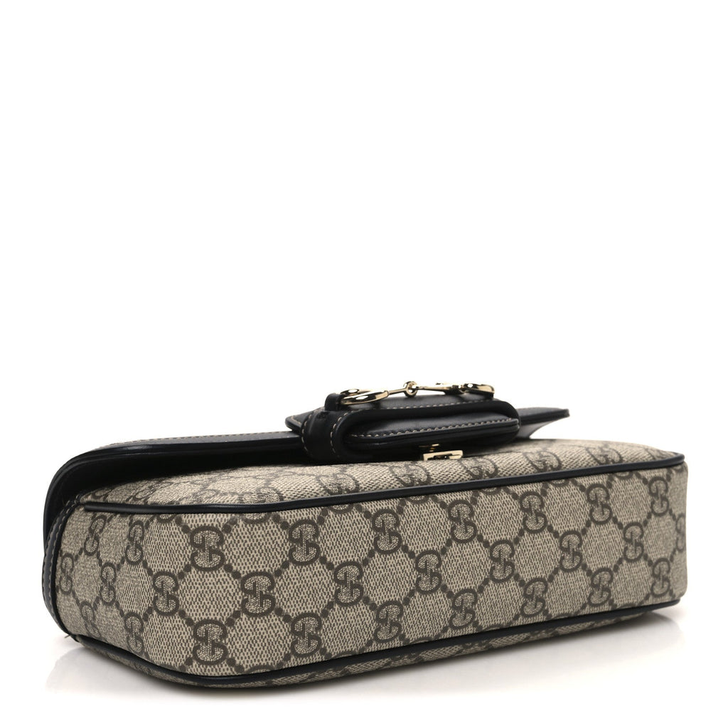 GG Supreme Monogram Horsebit 1955 Small Soft Top Handle Shoulder Bag Beige Black