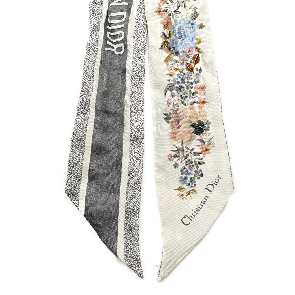 Silk Twill D-Floral Mitzah Scarf Grey Multicolor