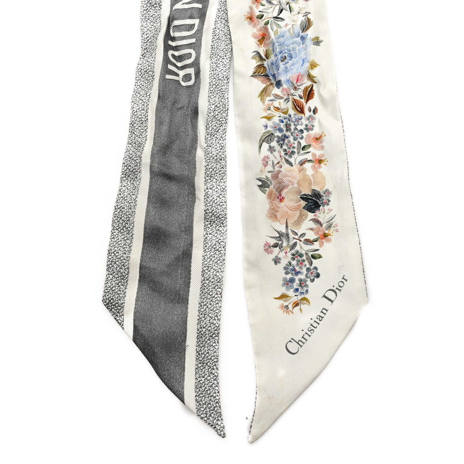 Silk Twill D-Floral Mitzah Scarf Grey Multicolor