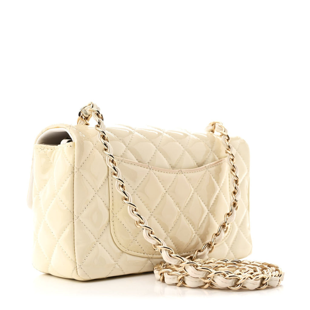 Patent Calfskin Quilted Mini Rectangular Flap White