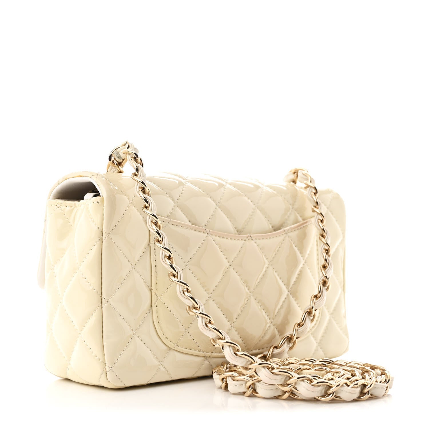 Patent Calfskin Quilted Mini Rectangular Flap White