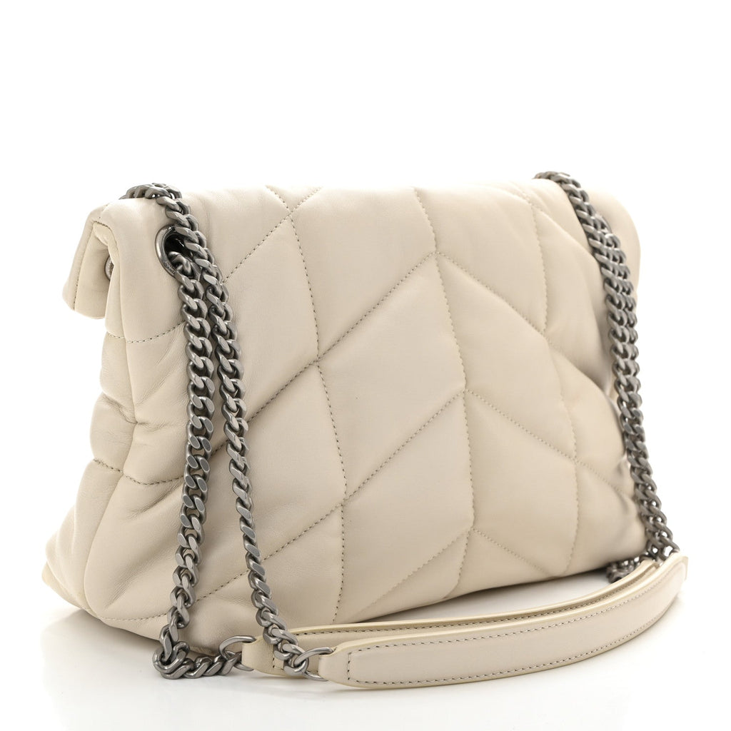 Lambskin Quilted Small Loulou Puffer Monogram Chain Satchel Crema Soft