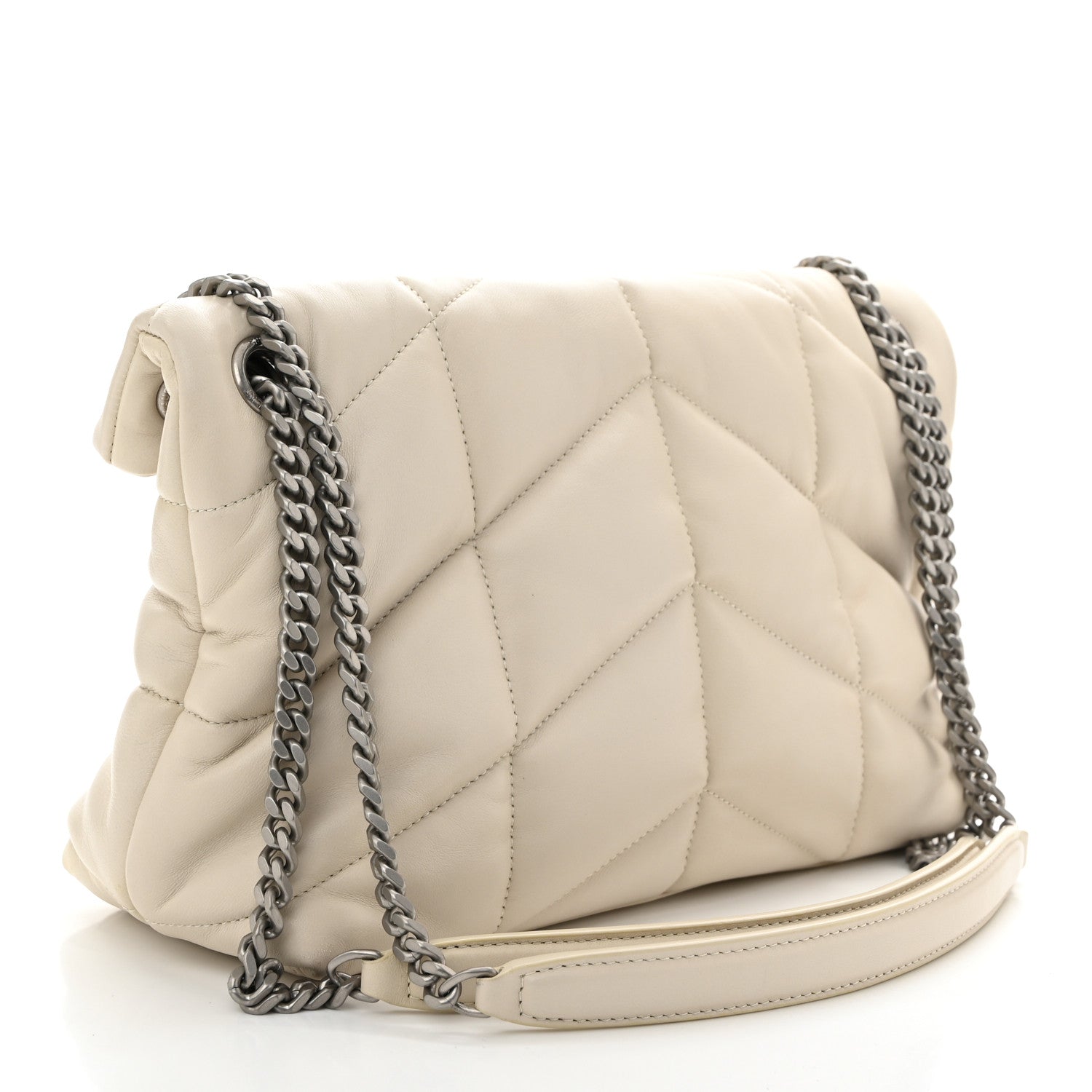 Lambskin Quilted Small Loulou Puffer Monogram Chain Satchel Crema Soft