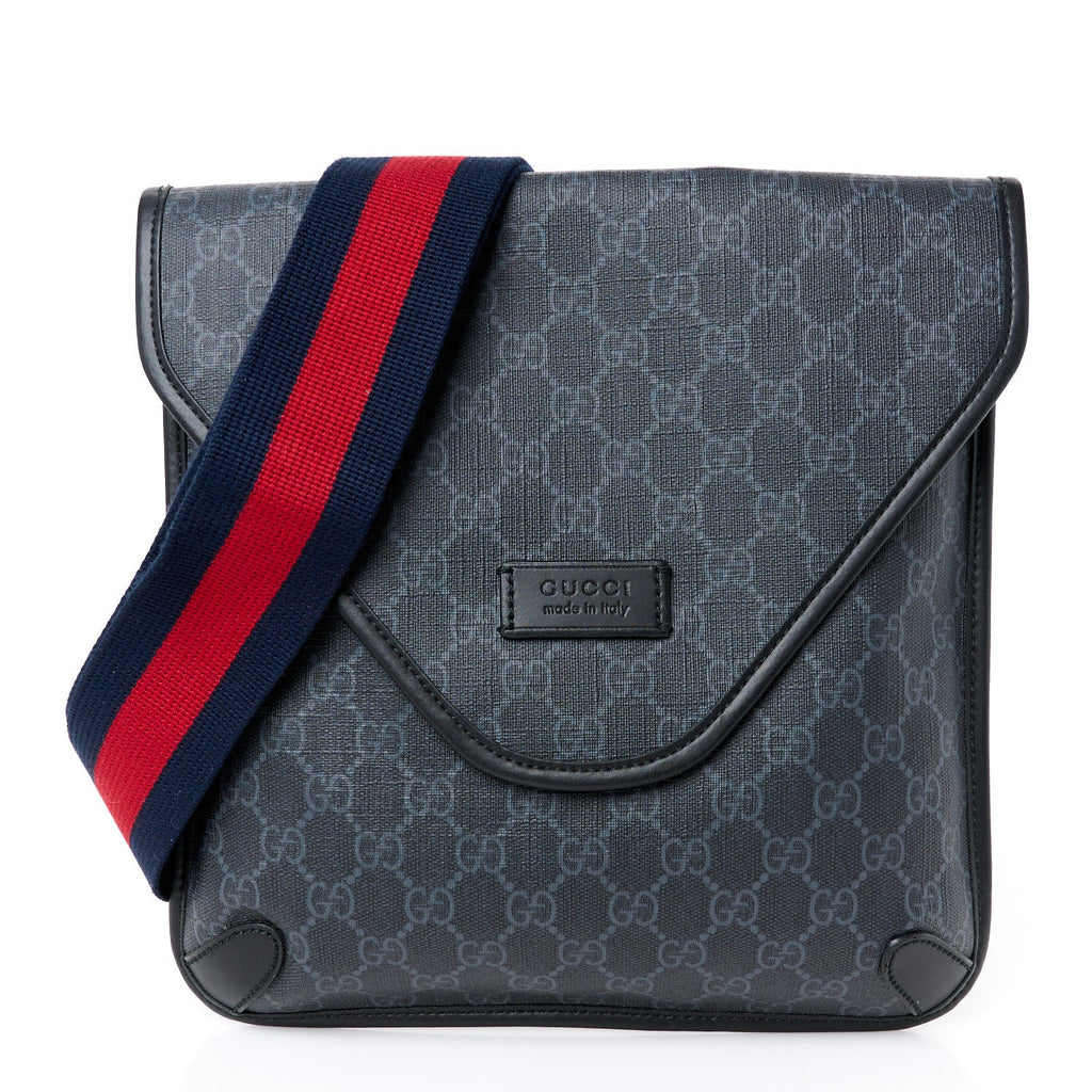 GG Supreme Monogram Web Medium Messenger Bag Black Grey