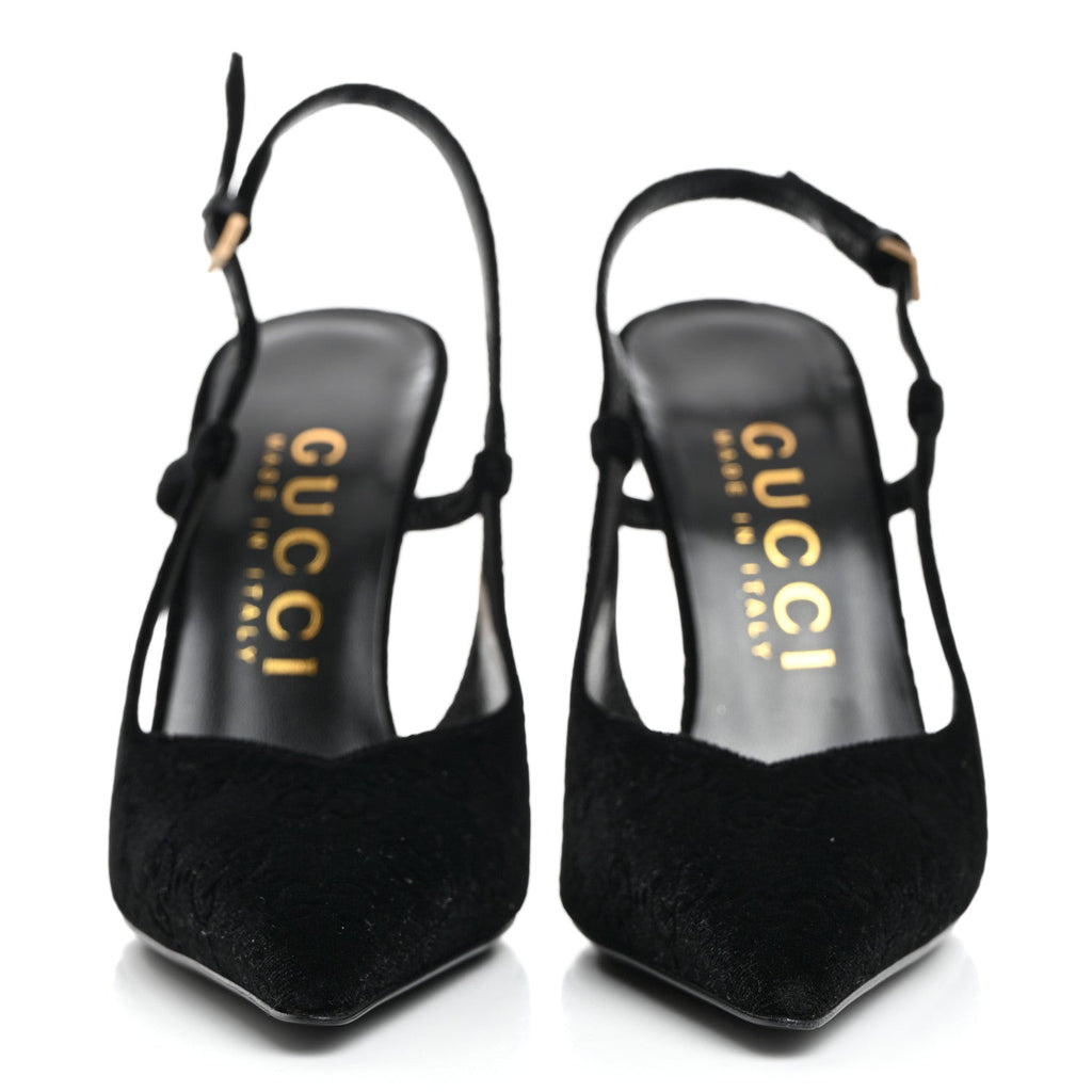 Velvet GG Monogram Slingback 115mm Pumps 37 Black