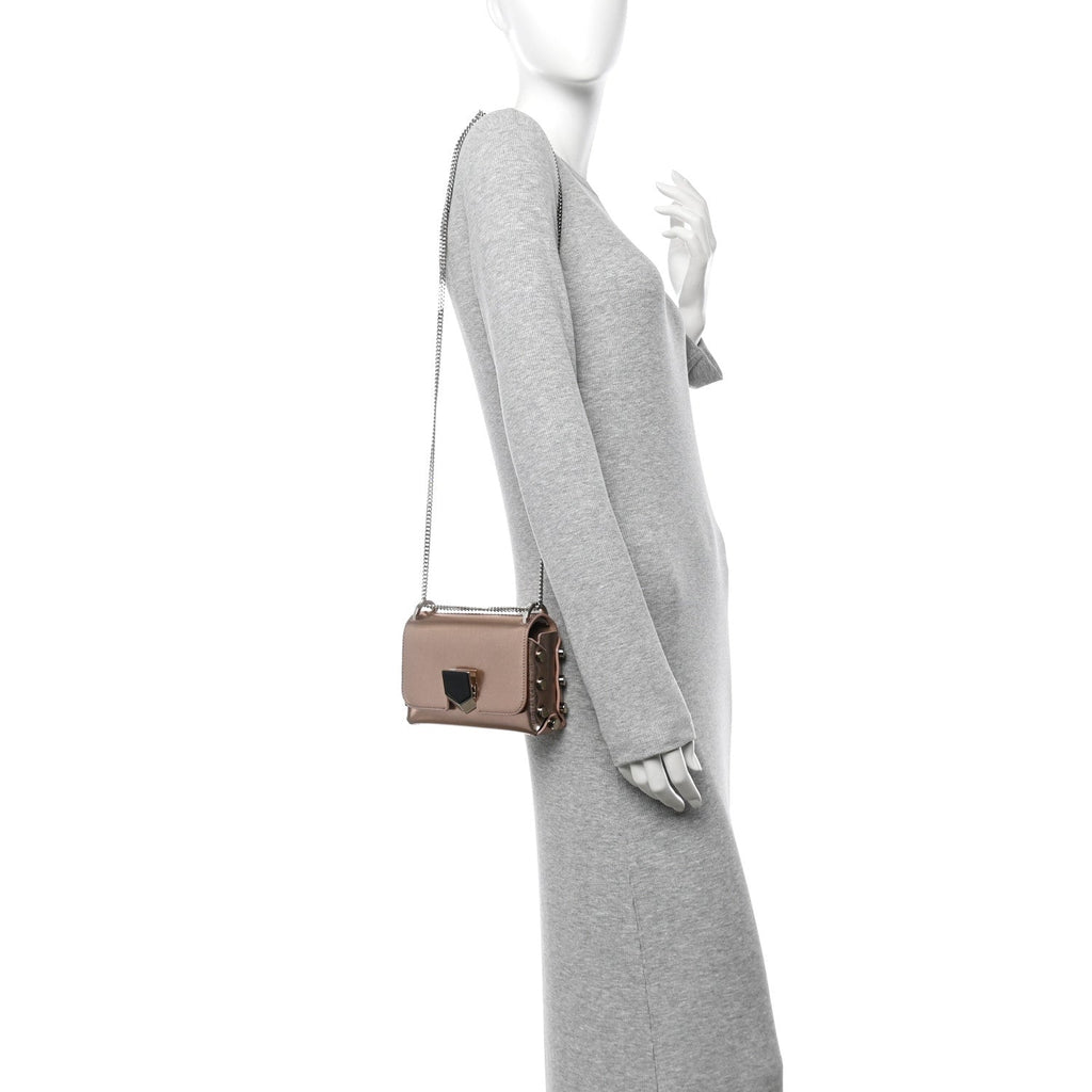Metallic Calfskin Lockett Petite Shoulder Bag Pink