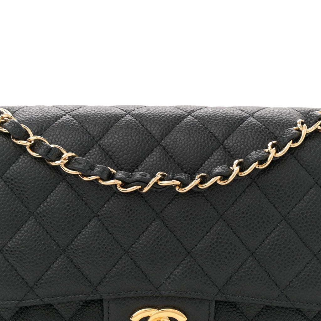 Caviar Quilted Medium Double Flap Black