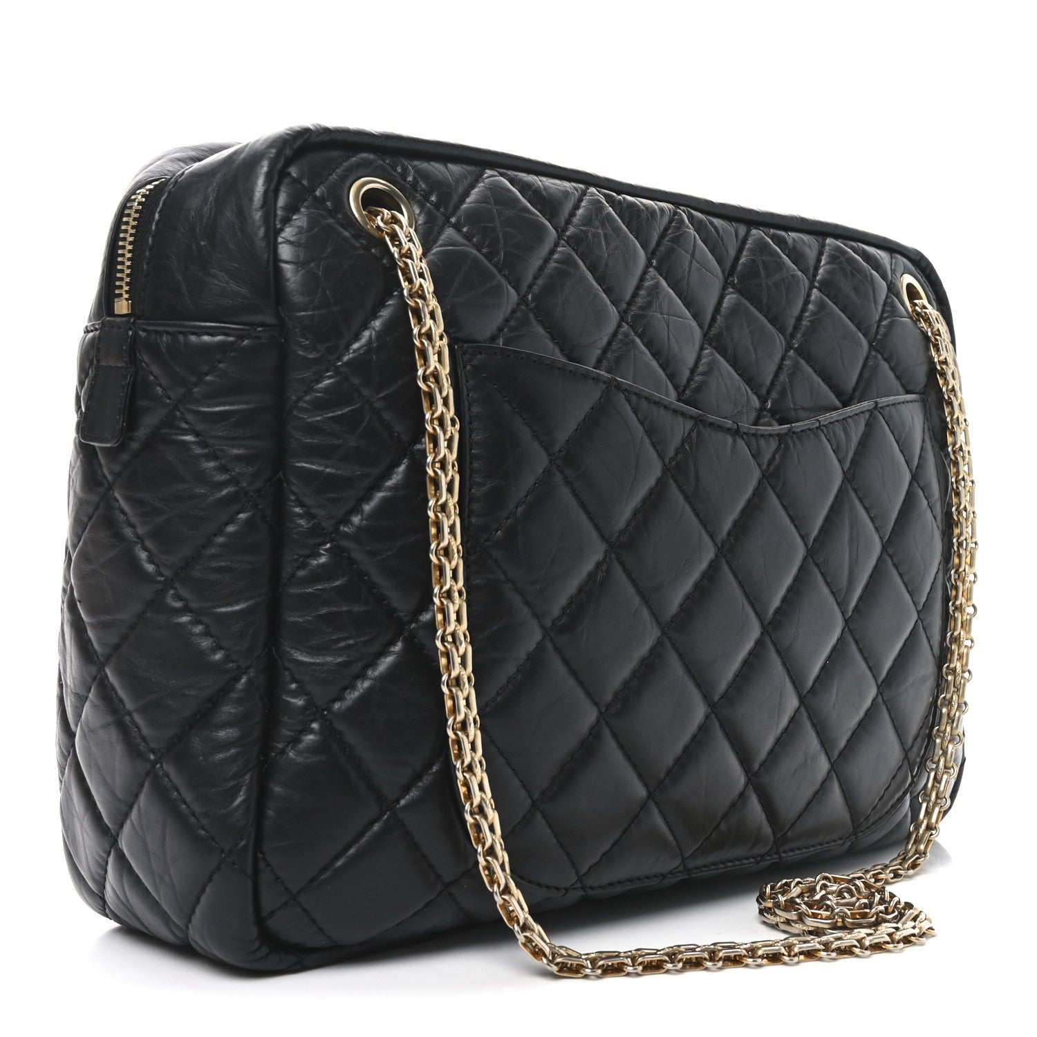 Aged Calfskin Quilted Large Reissue Camera Case Black