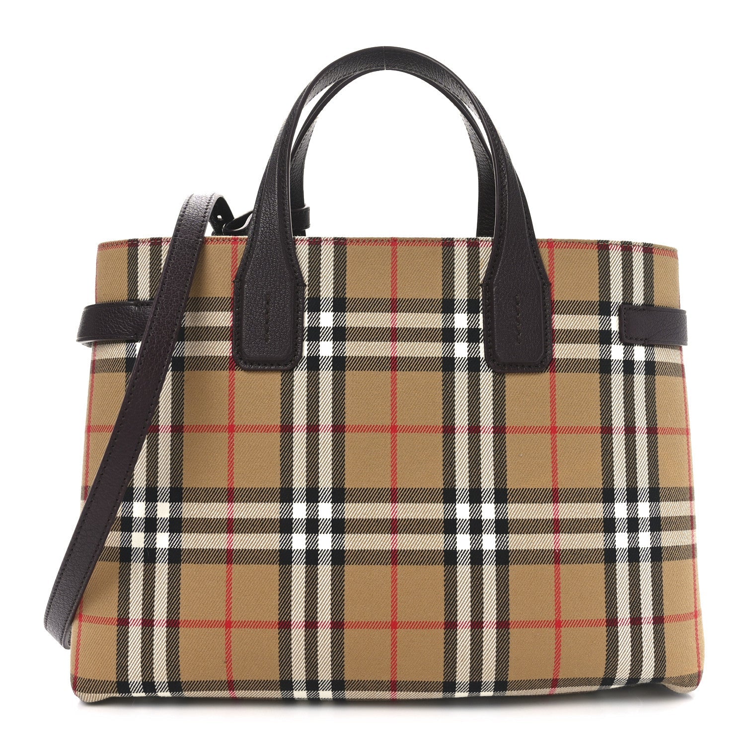 Goatskin Vintage Check Medium Banner Tote Deep Claret