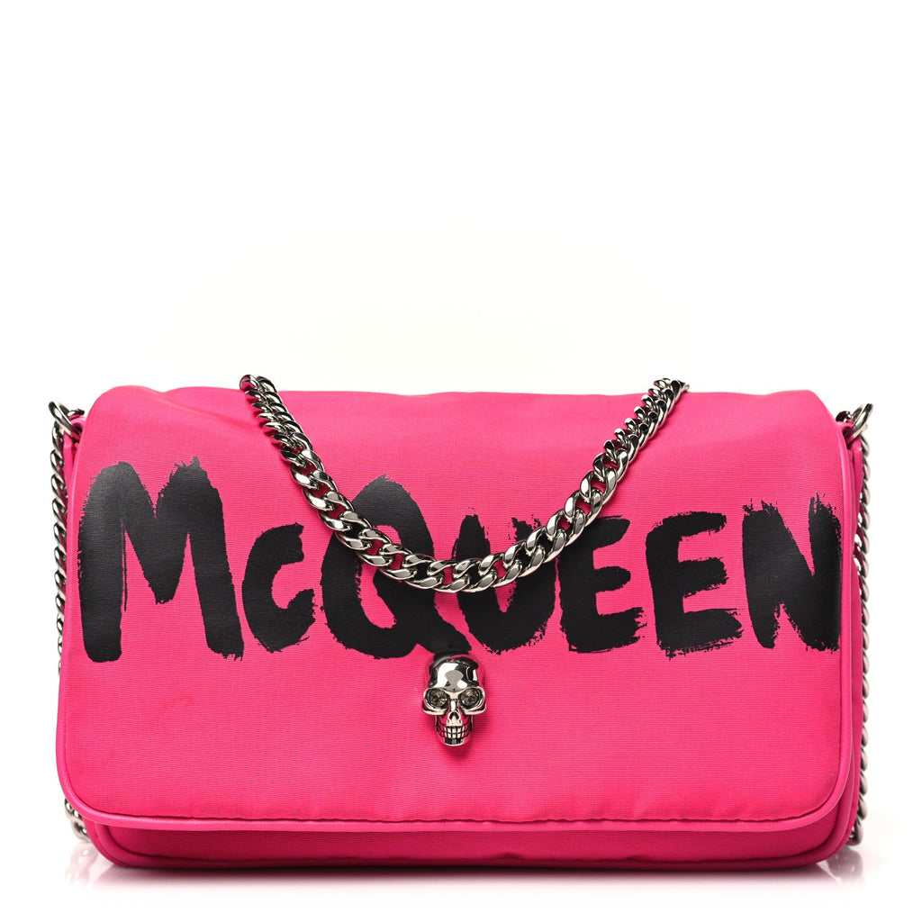 Nylon Graffiti Skull Small Crossbody Bag Pink