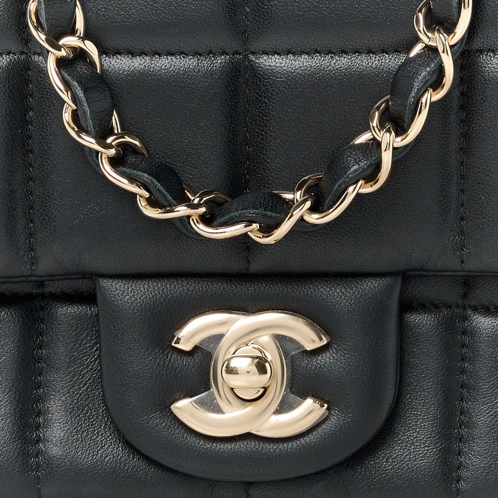 Lambskin Resin Crystal Square Quilted Mini Monacoco Flap Black
