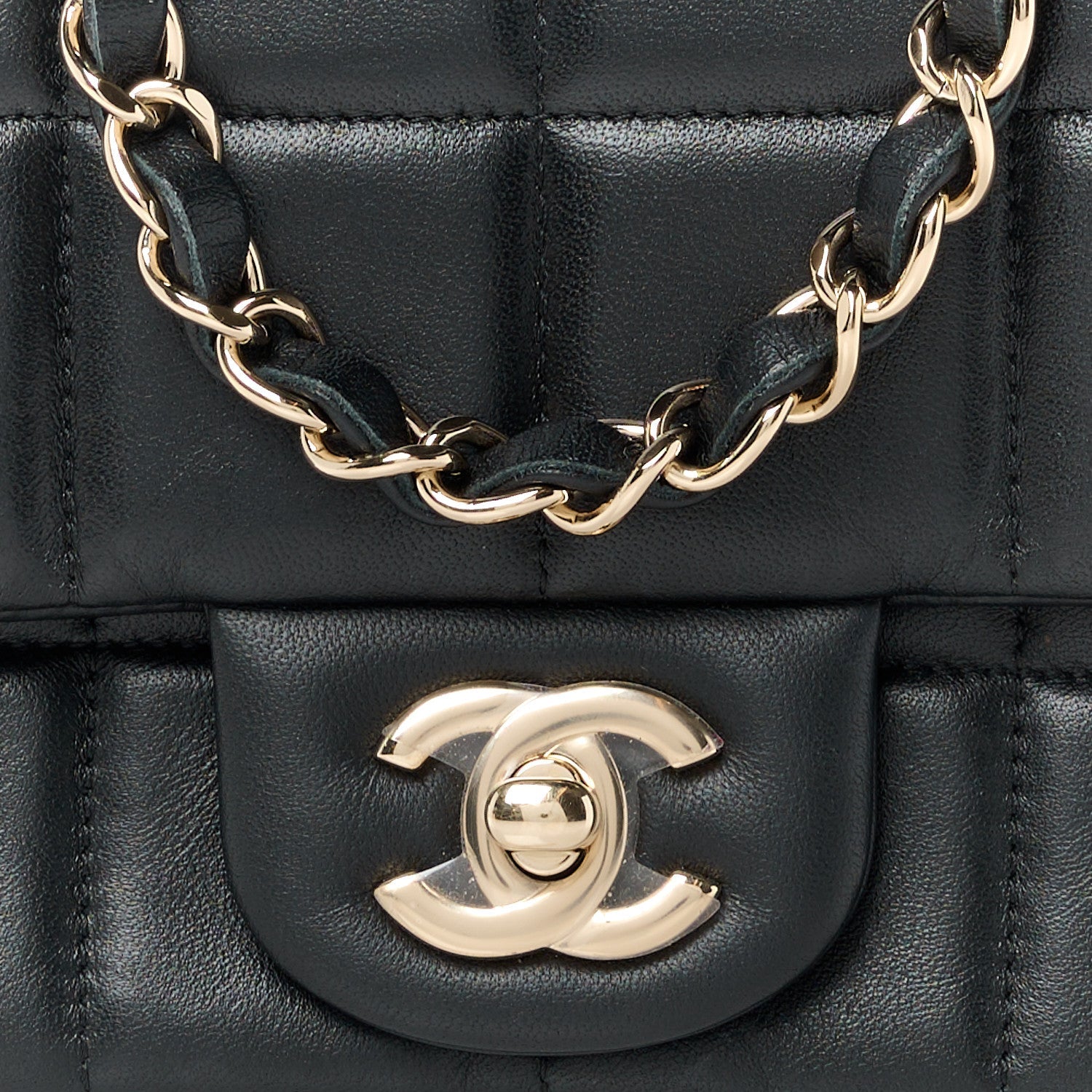 Lambskin Resin Crystal Square Quilted Mini Monacoco Flap Black