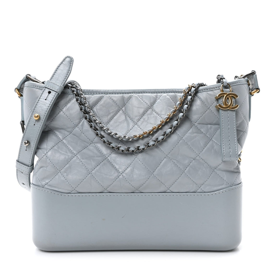 Aged Calfskin Quilted Medium Gabrielle Hobo Light Blue