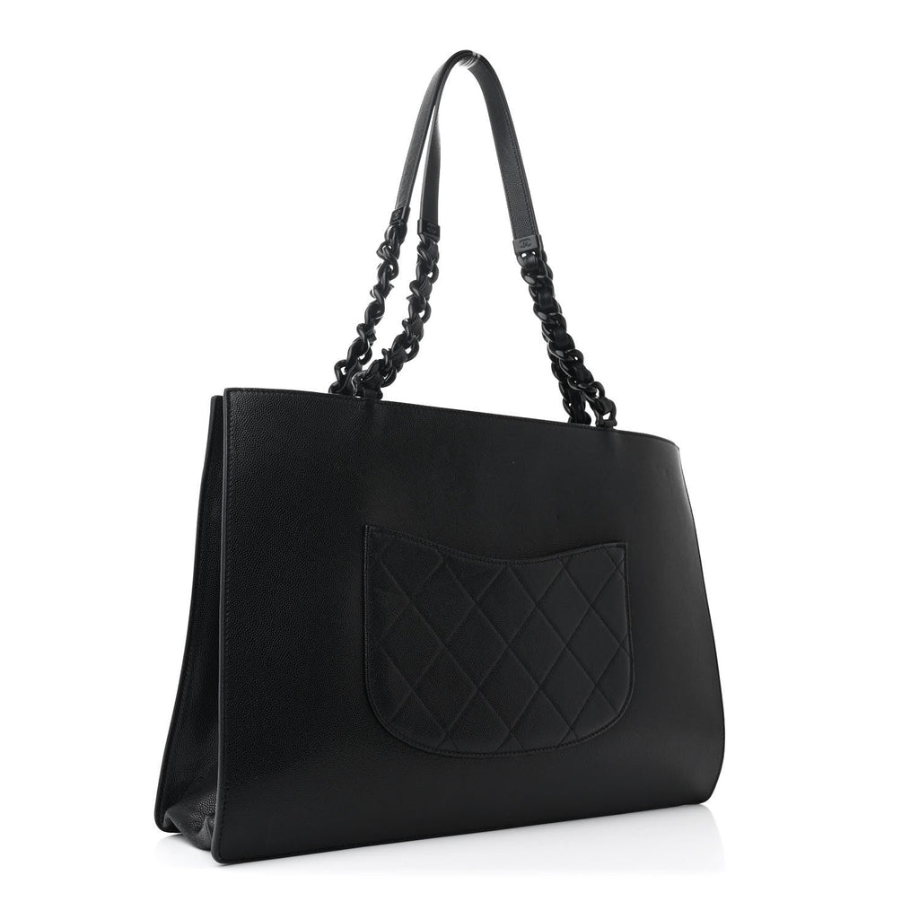 Caviar Quilted My Everything Large Shopping Tote Black