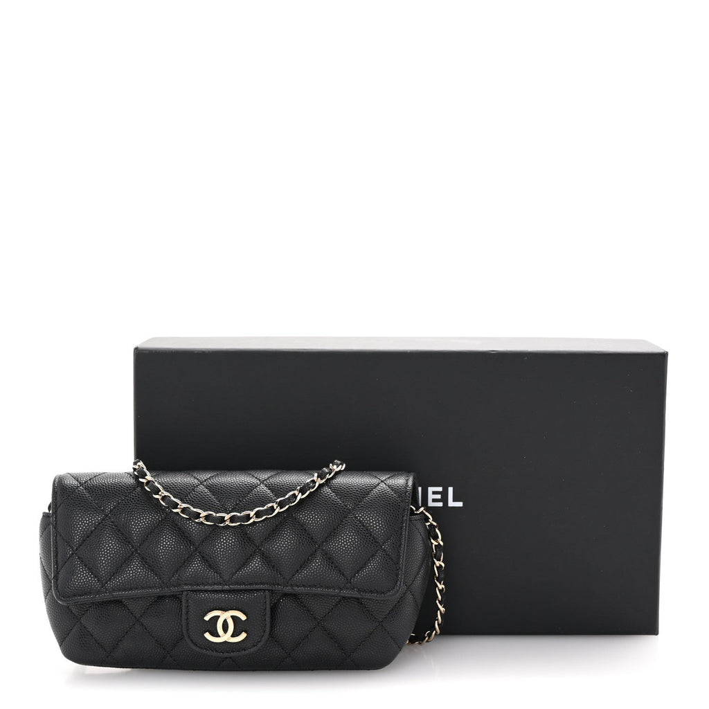 Caviar Quilted Glasses Case With Chain Black