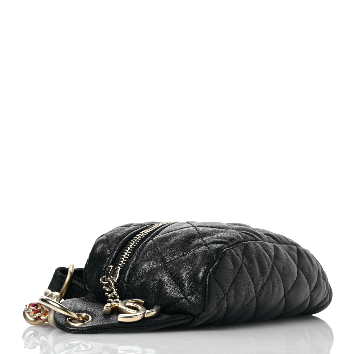 Lambskin Quilted Linked In Waist Bag Black