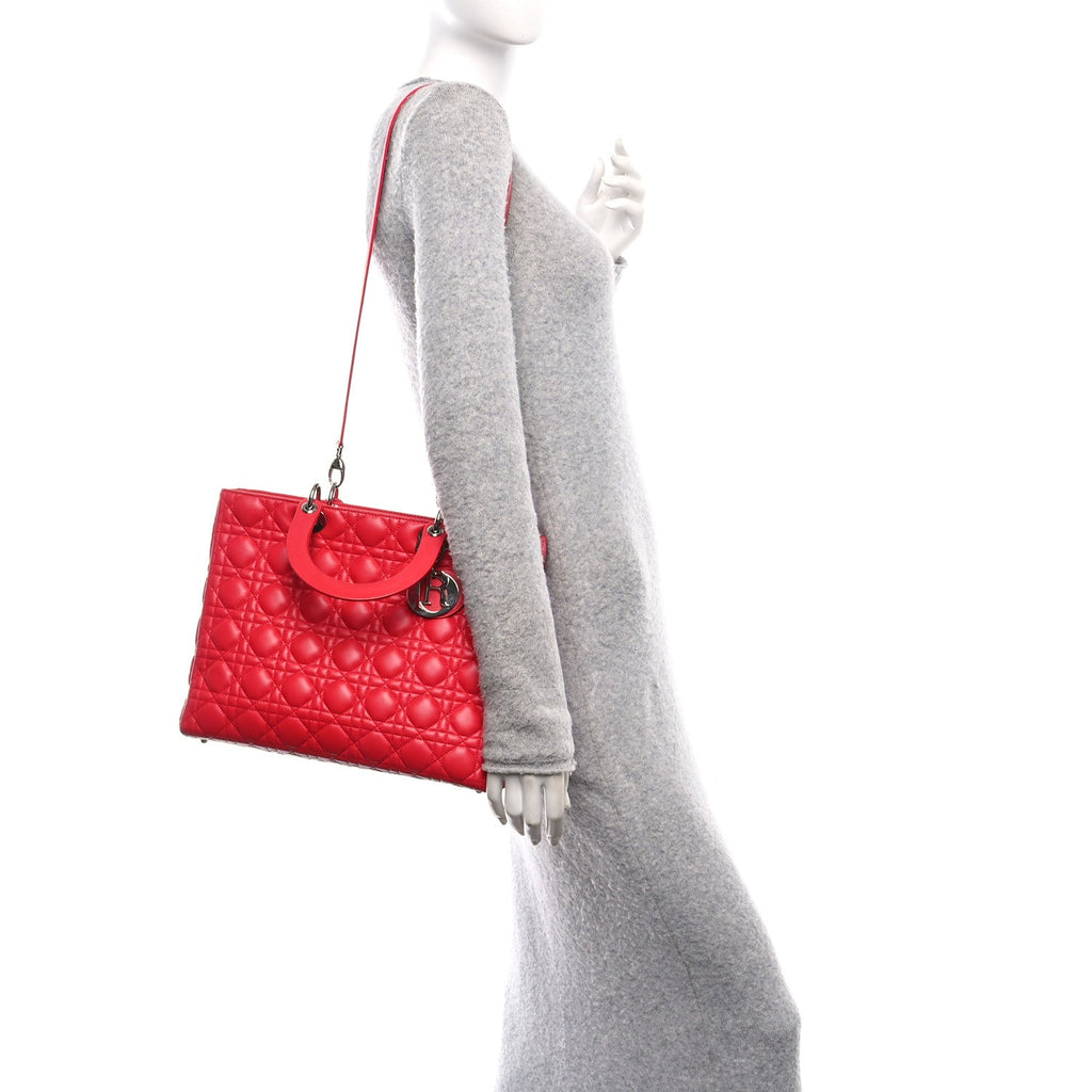 Lambskin Cannage Large Lady Dior Red