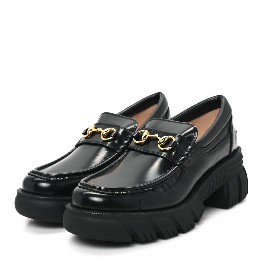 Magnum Calfskin Nappa Samoa Womens Horsebit Platform Chunky Lug Sole 40mm Loafers 41 Black