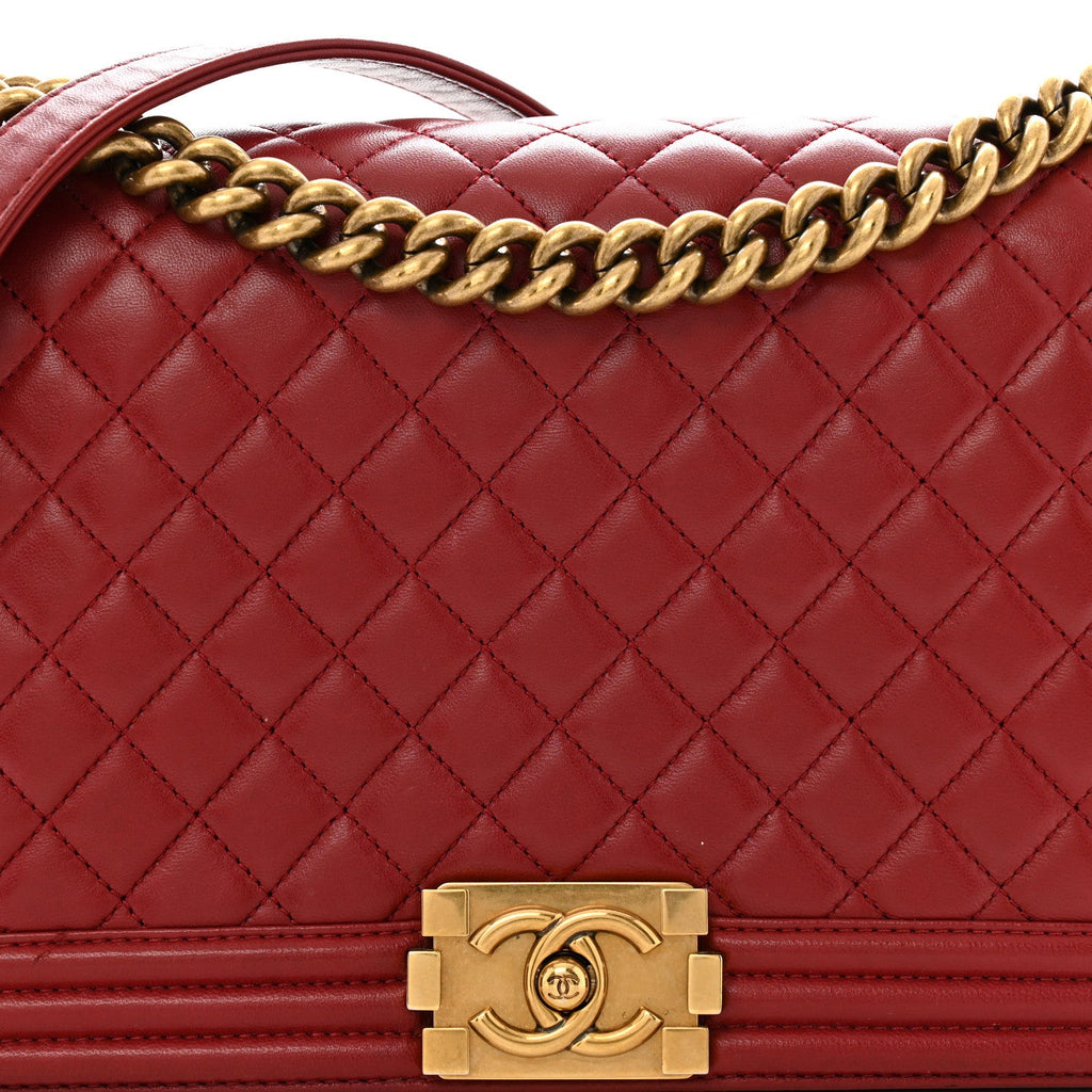 Lambskin Quilted New Medium Boy Flap Dark Red