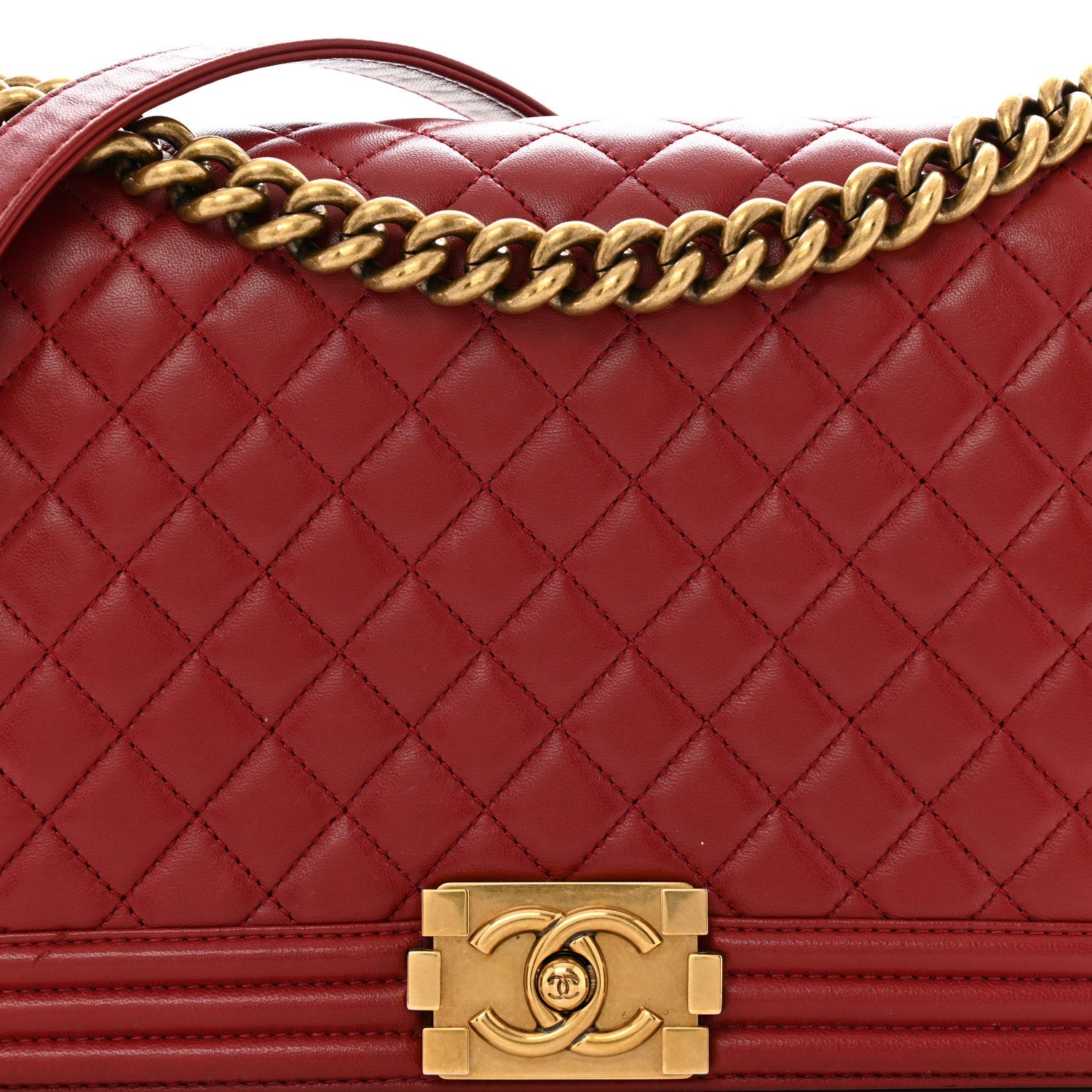 Lambskin Quilted New Medium Boy Flap Dark Red