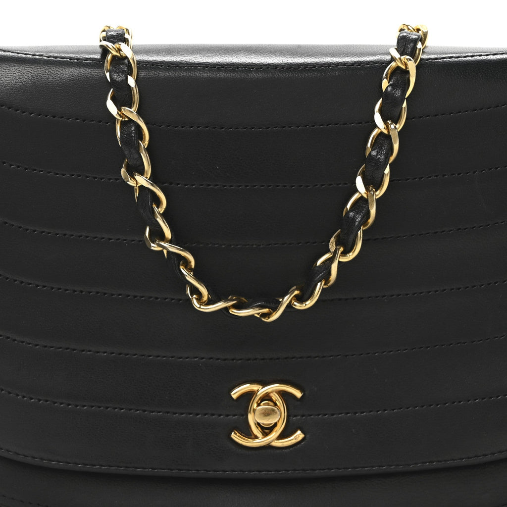 Lambskin Horizontal Quilted Small Single Flap Black