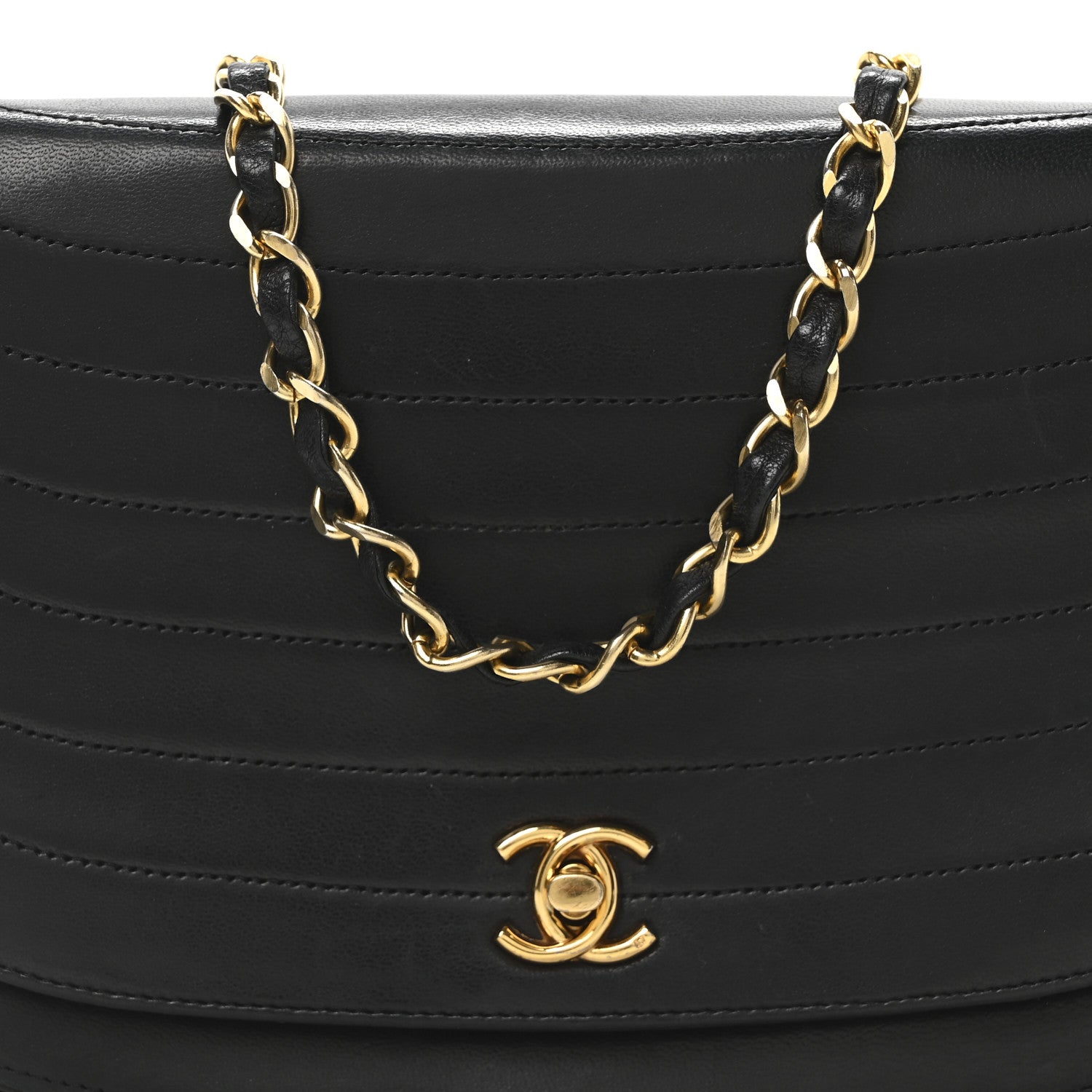 Lambskin Horizontal Quilted Small Single Flap Black
