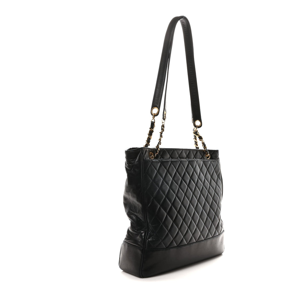 Lambskin Quilted Shopping Tote Black