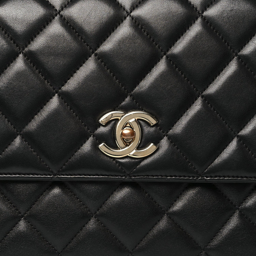 Lambskin Quilted Large Trendy CC Dual Handle Flap Bag Black