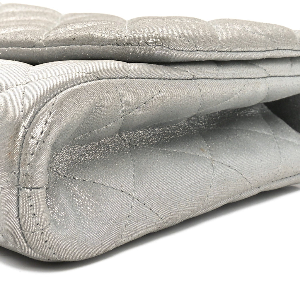 Iridescent Calfskin Quilted Clutch With Chain Flap Silver